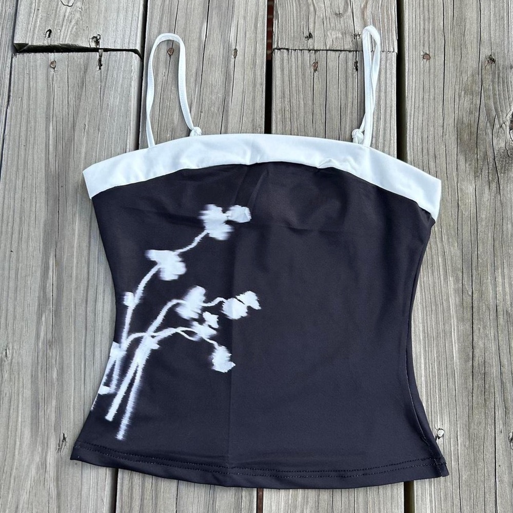 Black Abstract Floral Cani Tank Top